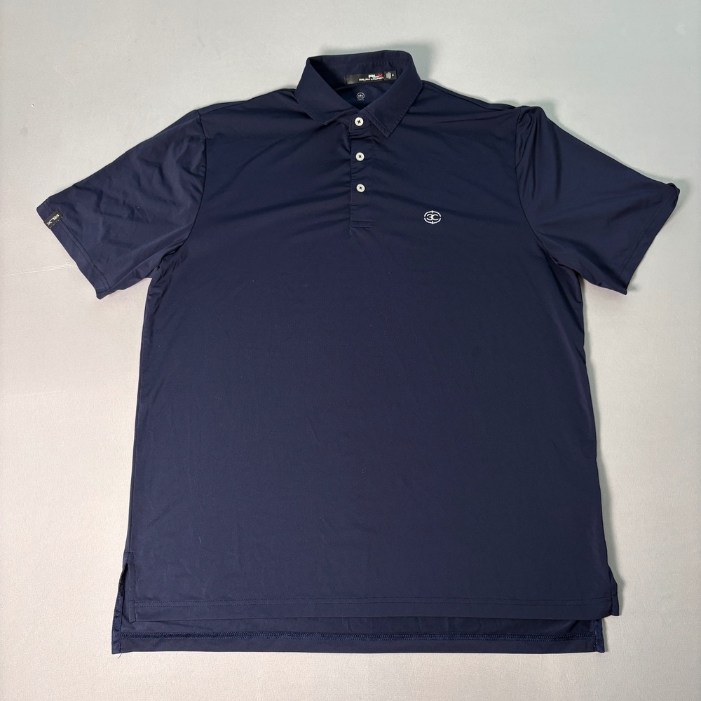 RLX Ralph Lauren Mens Navy Blue Performance Golf Polo Shirt Medium SKU 325
